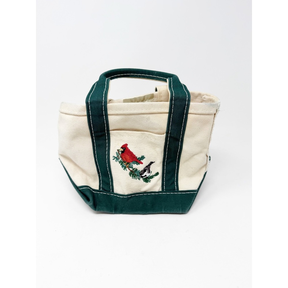 L.L. Bean Vintage Mini Boat and Tote Canvas Bag Green Trim Cardinal Embroidered